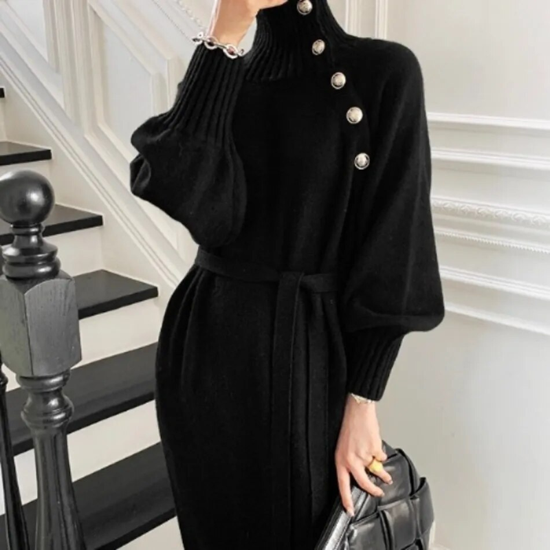 EVELIA | BUTTON-FRONT MIDI DRESS
