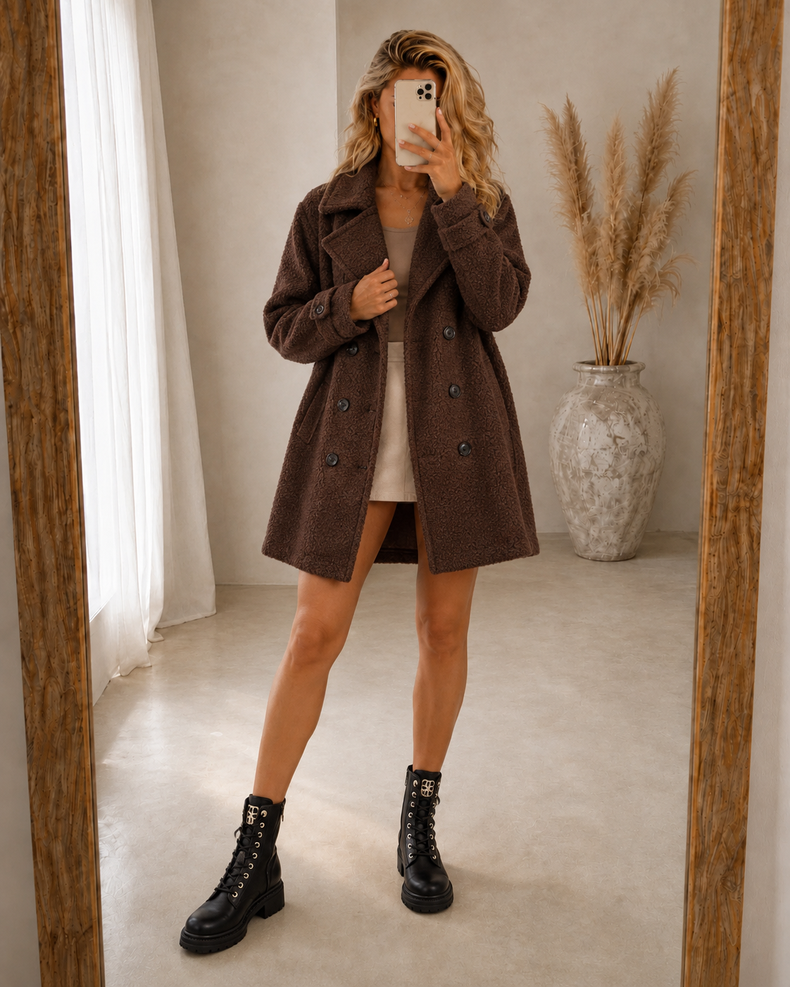 Fabienne double-breasted textured coat