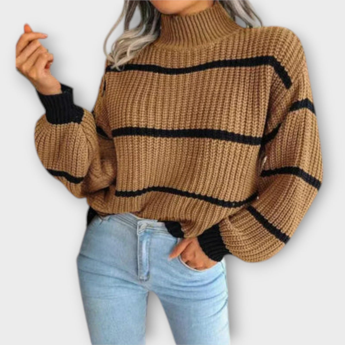 Chavala | Green Turtleneck With Stripes Jumper