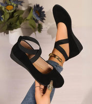 Drusilla – Closed-Toe Wedge Heels with Cross Straps