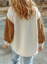 Melisande | Contrast Sherpa Button-Front Jacket in Pink