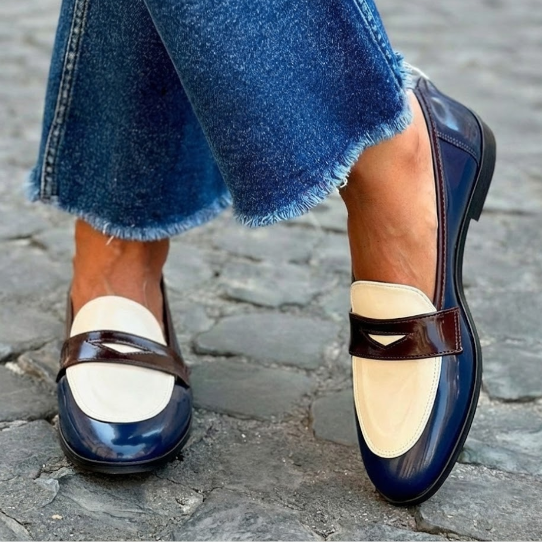 CLAUDIA | WHITE/BLUE LOAFERS