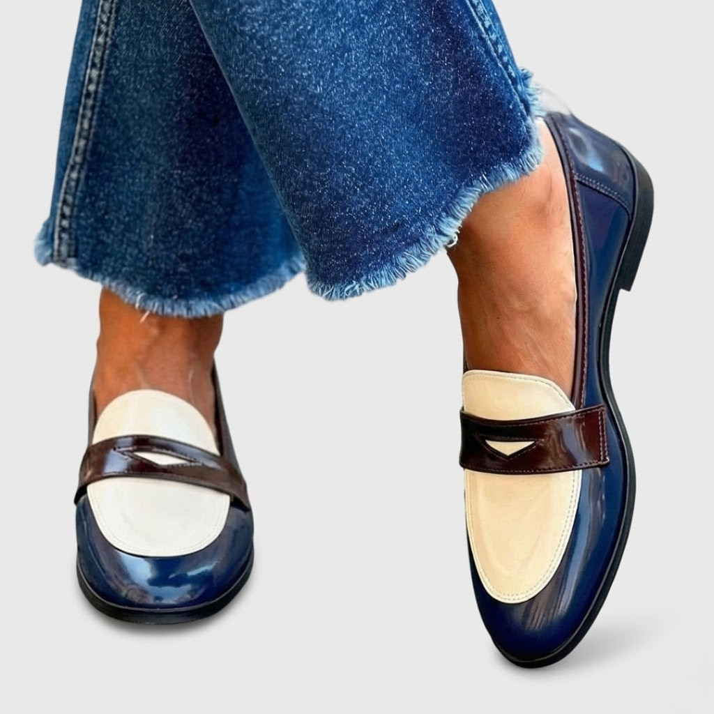 CLAUDIA | WHITE/BLUE LOAFERS