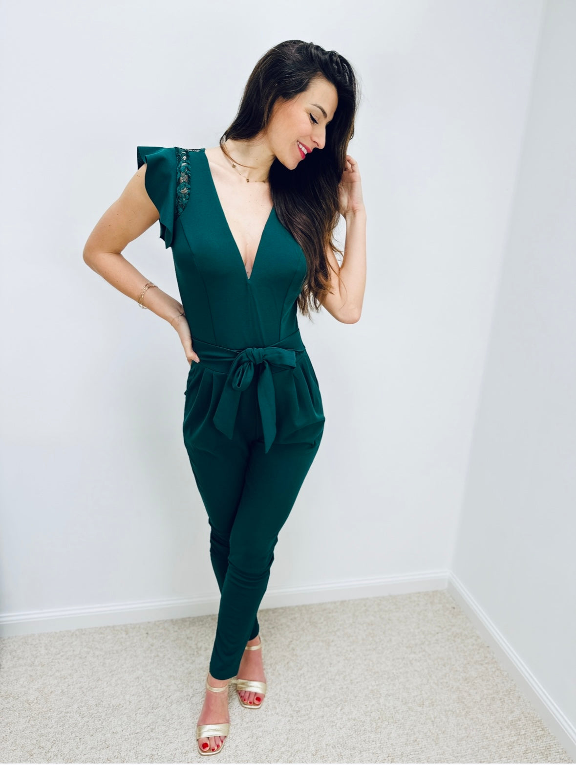 Ladawn | Ruffle-Sleeve V-Neck Jumpsuit