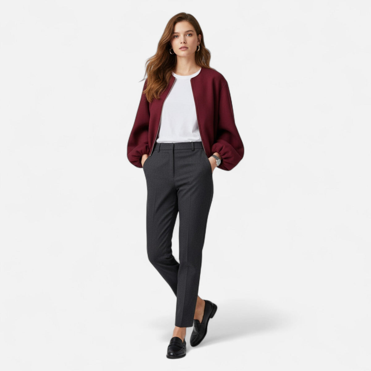 Farrah | Gathered-Hem Zip Jacket