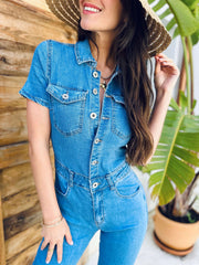 Emy | Collared Denim Jumpsuit