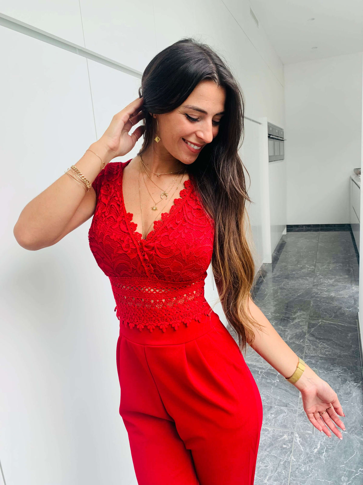 Stevi | Lace V-Neck Jumpsuit