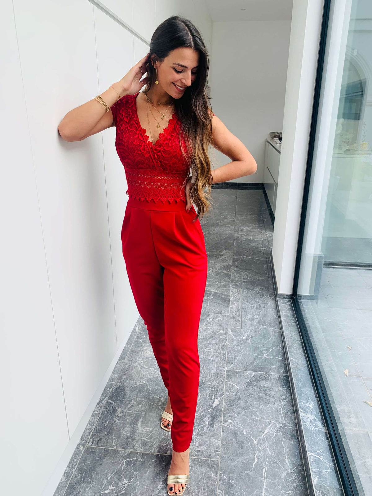 Stevi | Lace V-Neck Jumpsuit