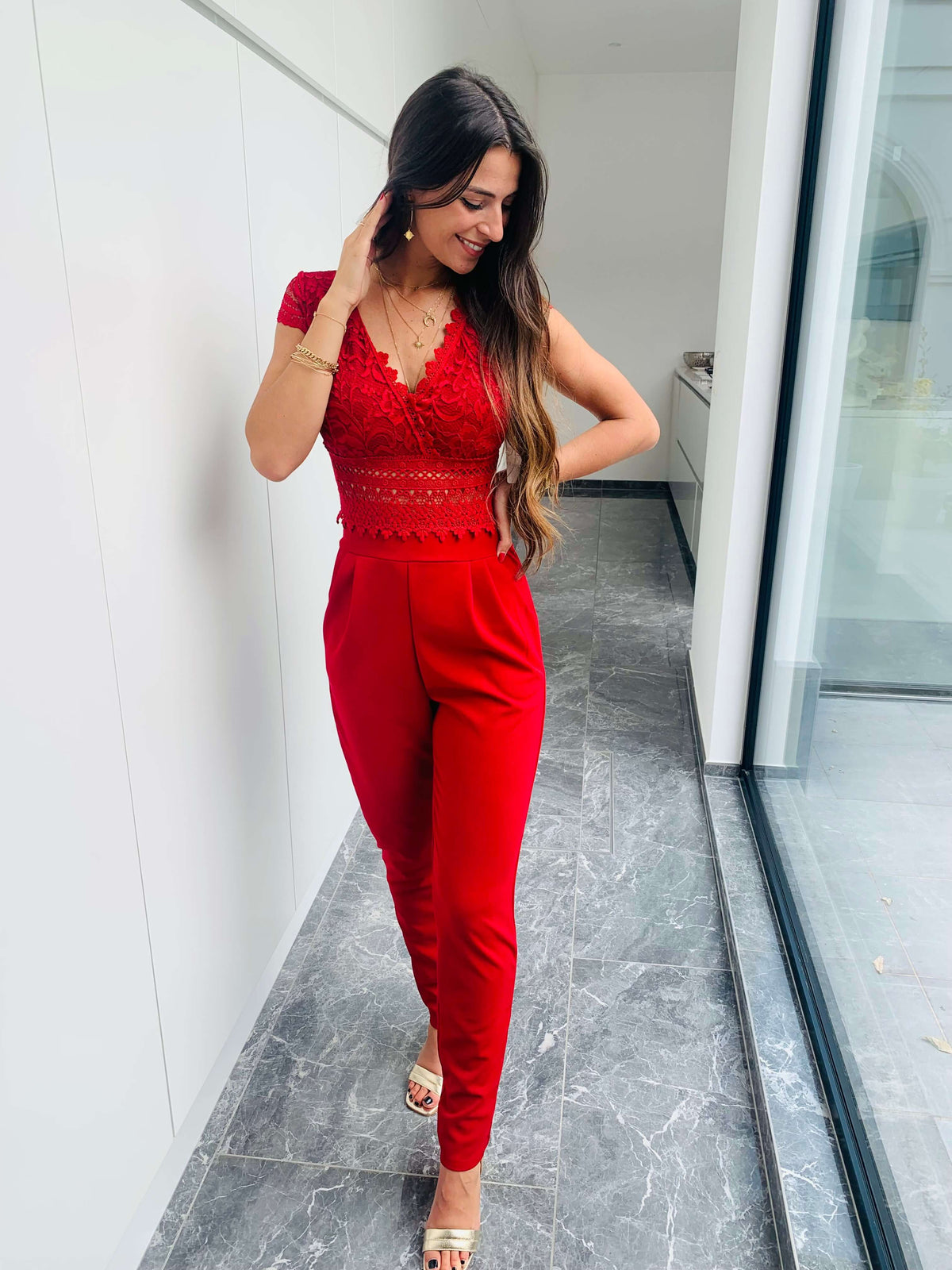 Stevi | Lace V-Neck Jumpsuit