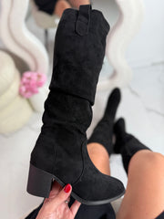 Amandine ruched high suedine boots in black