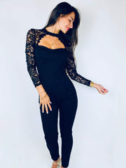 Laquanda | Lace-Sleeve Cut-Out Jumpsuit