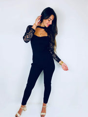 Laquanda | Lace-Sleeve Cut-Out Jumpsuit