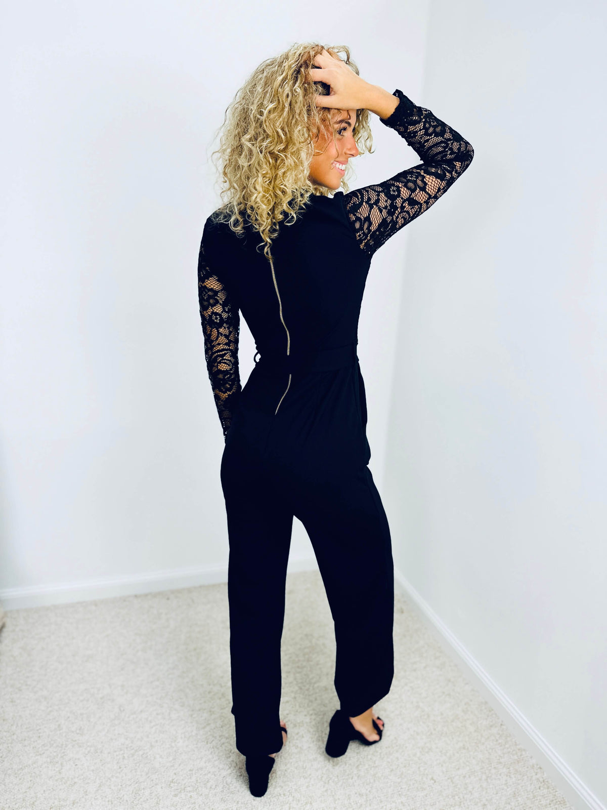 Kathey | Lace-Sleeve Wrap Jumpsuit