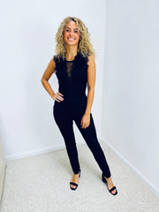 Jameka | High-Neck Lace-Panel Jumpsuit
