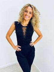 Jameka | High-Neck Lace-Panel Jumpsuit