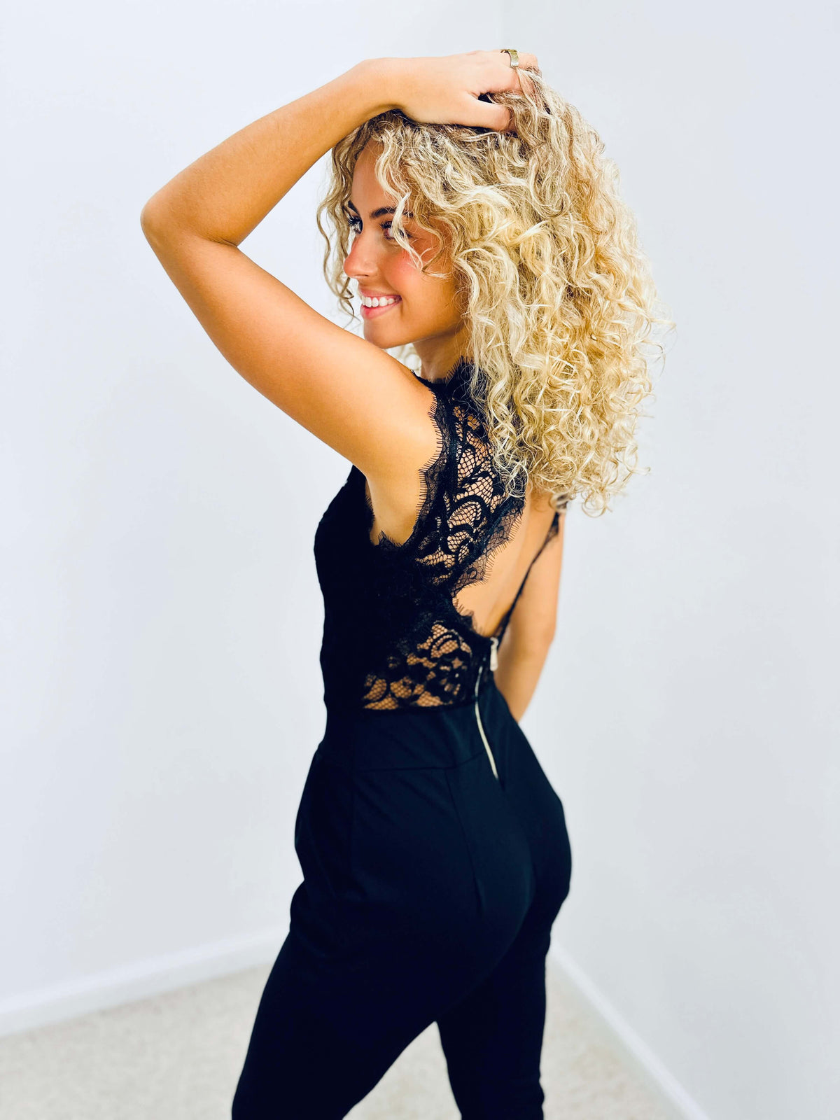 Jameka | High-Neck Lace-Panel Jumpsuit