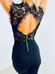 Jameka | High-Neck Lace-Panel Jumpsuit