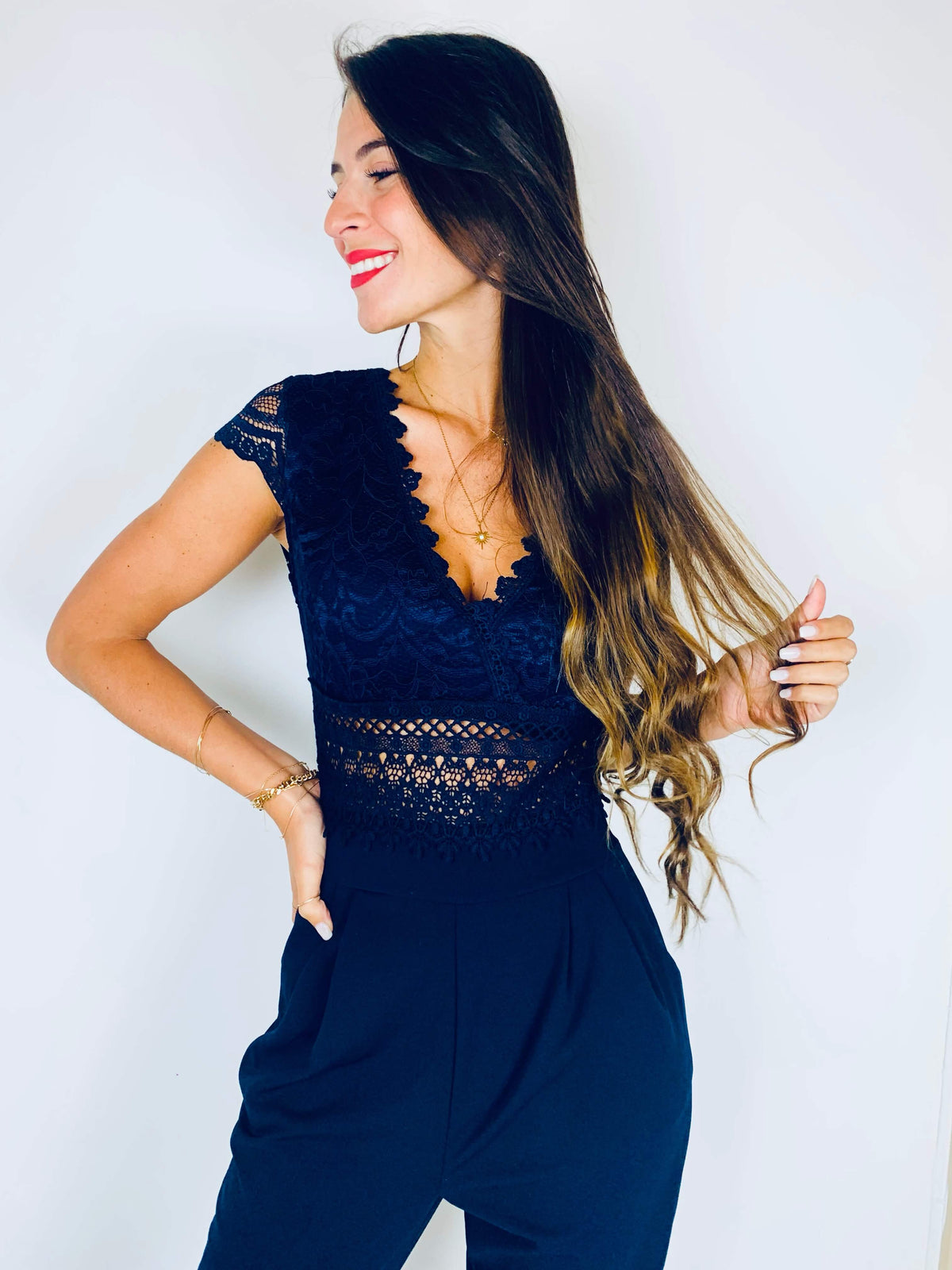 Stevi | Lace V-Neck Jumpsuit