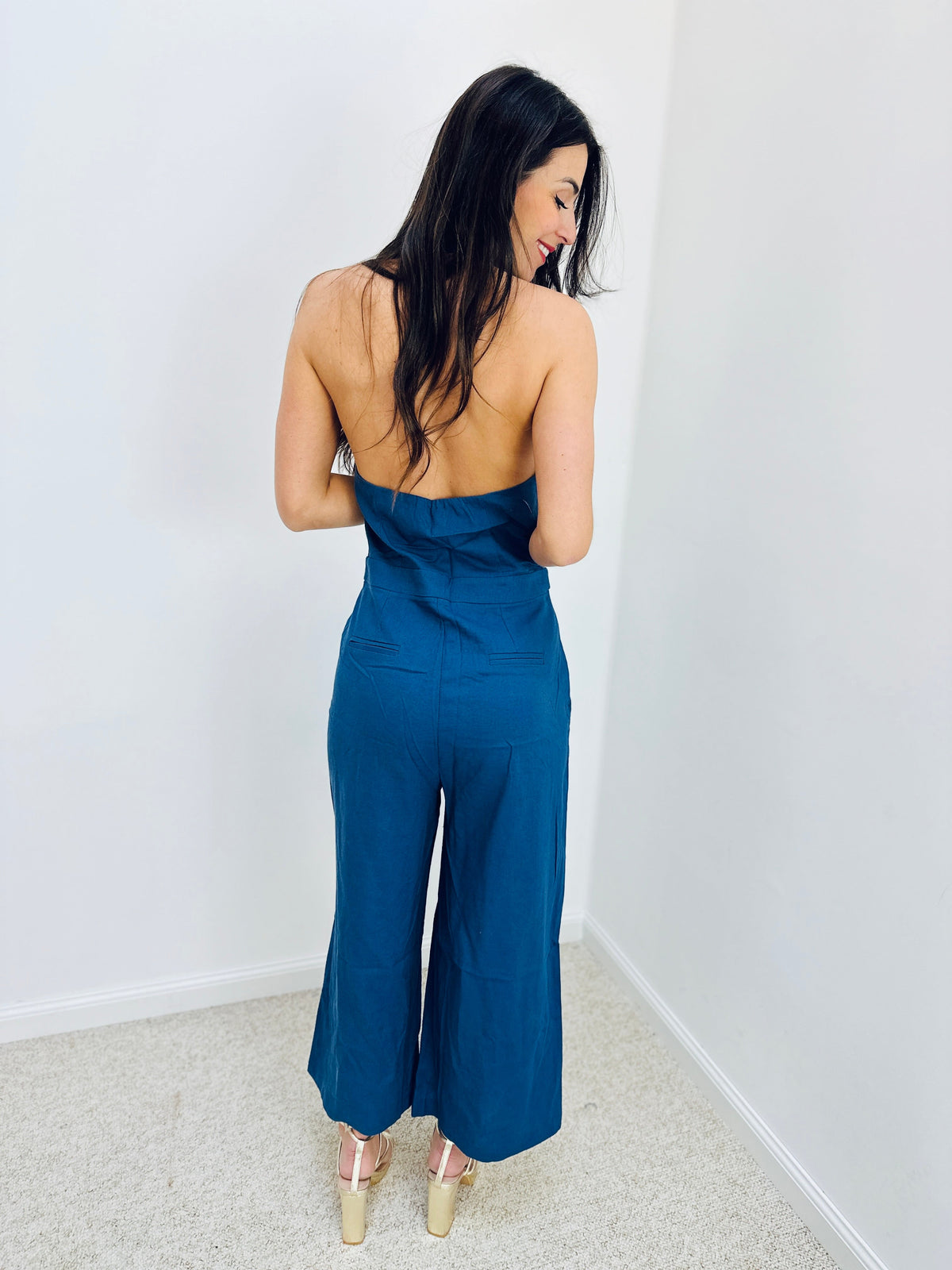 Sharice | Button-Front Halter Jumpsuit