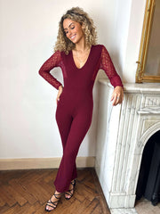 Krislyn | Lace-Sleeve V-Neck Jumpsuit