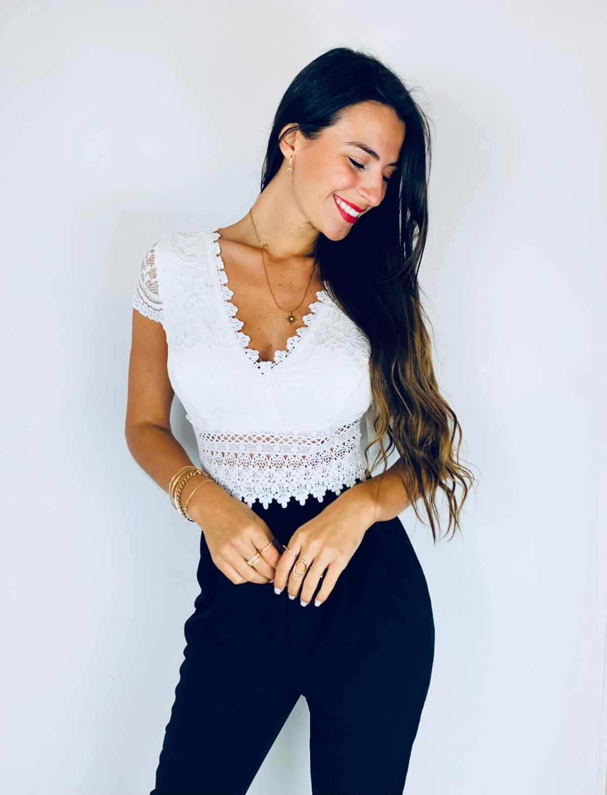 Stevi | Lace V-Neck Jumpsuit