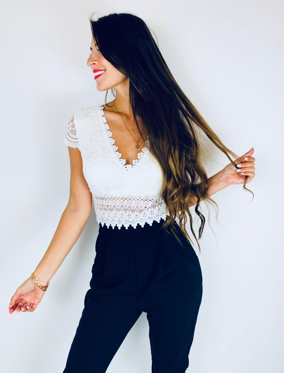 Stevi | Lace V-Neck Jumpsuit