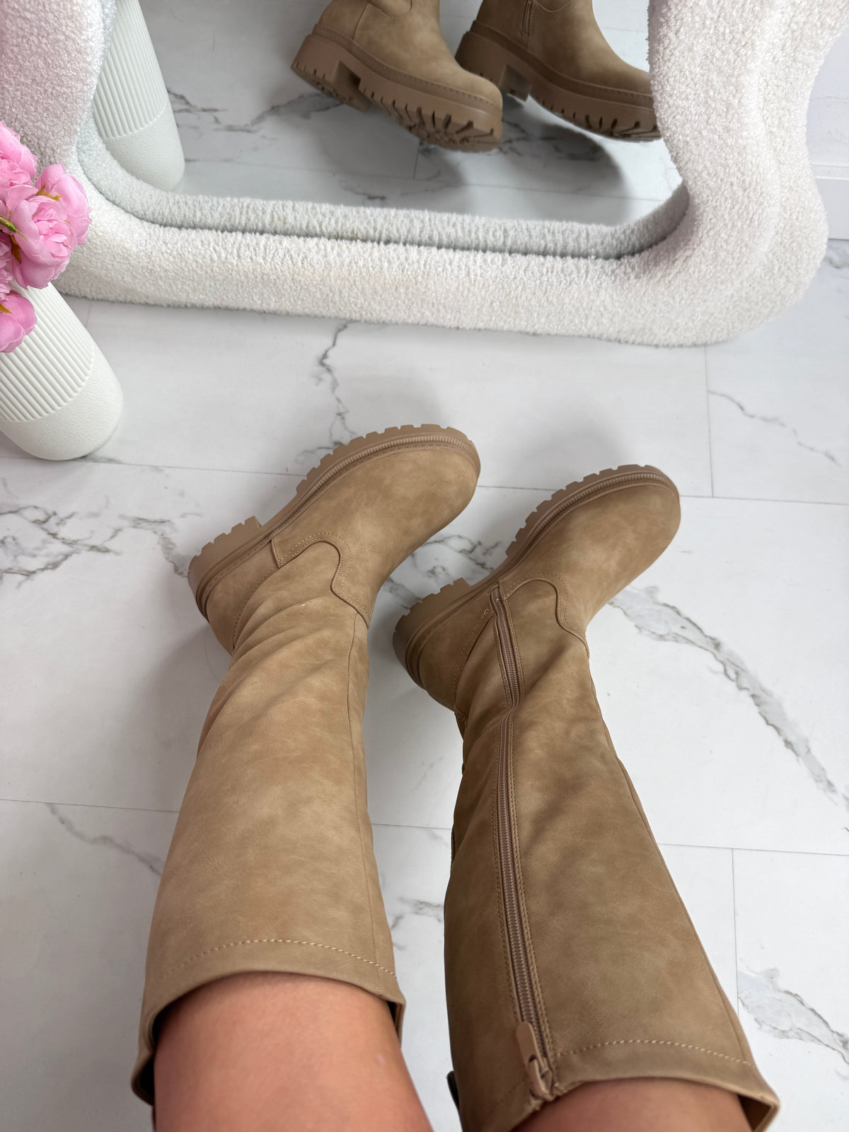 Veronique high zip boots in khaki