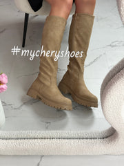 Veronique high zip boots in khaki