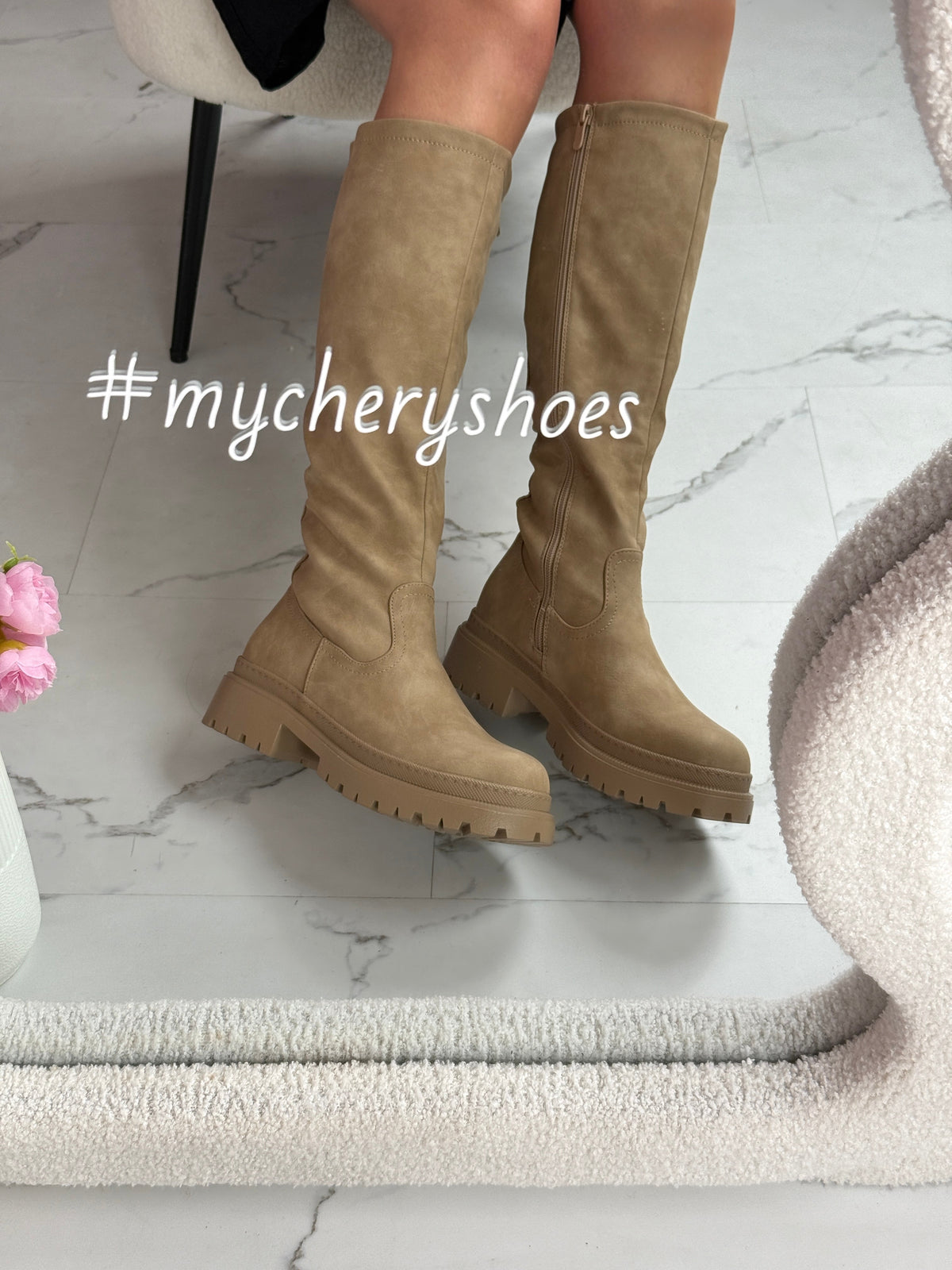 Veronique high zip boots in khaki