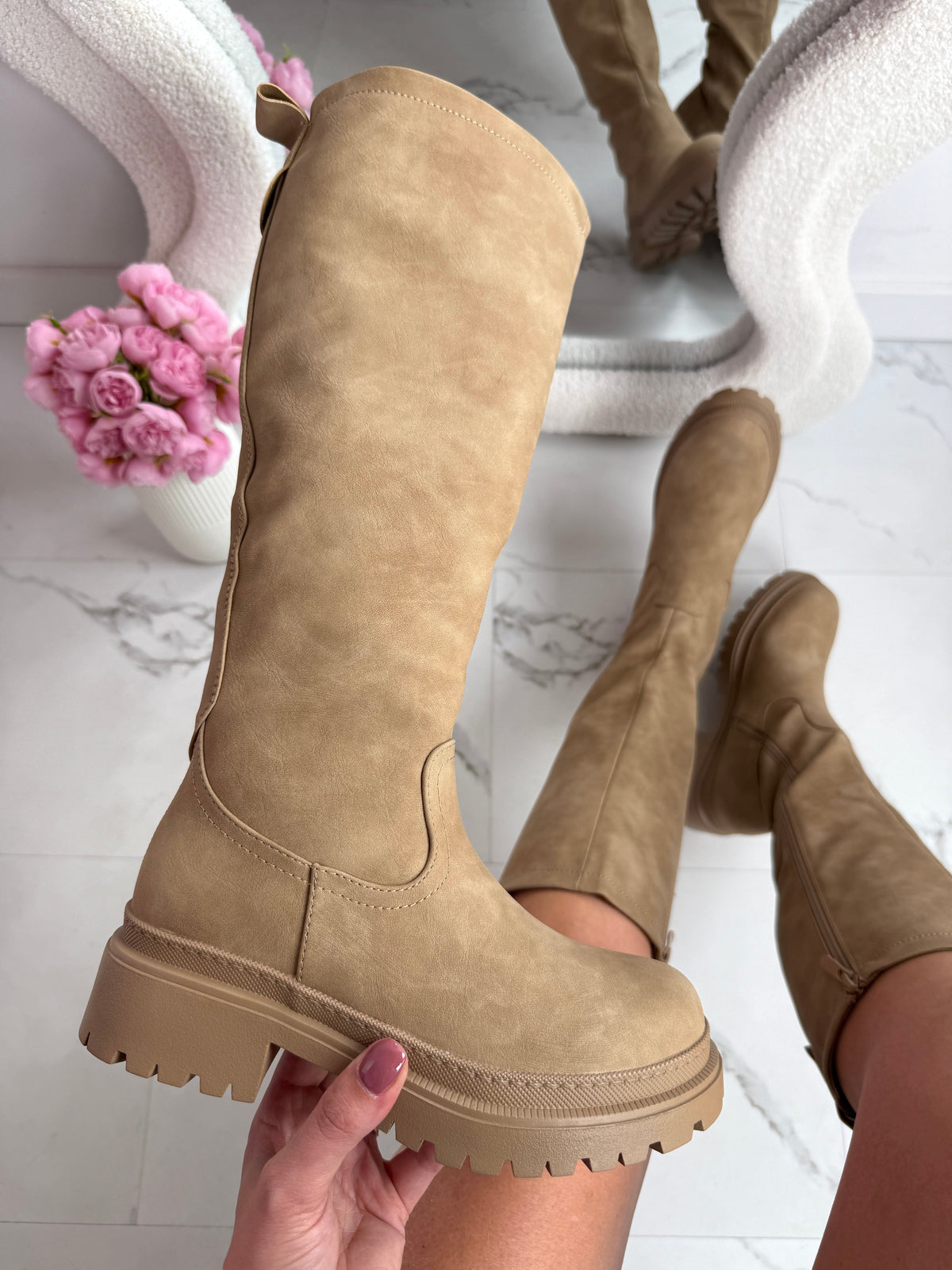 Veronique high zip boots in khaki