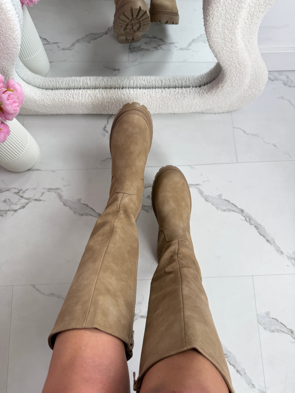 Veronique high zip boots in khaki