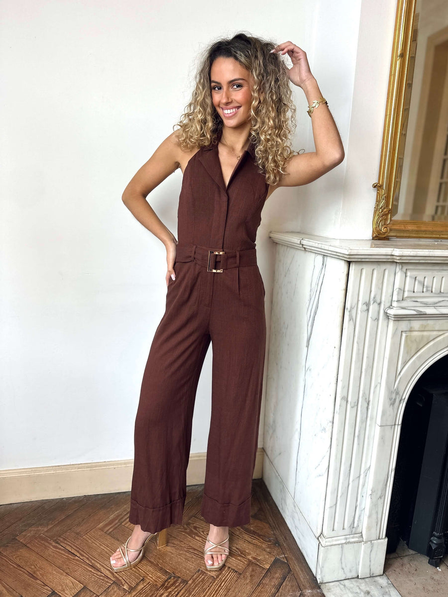 Nakeisha | Belted Sleeveless Jumpsuit