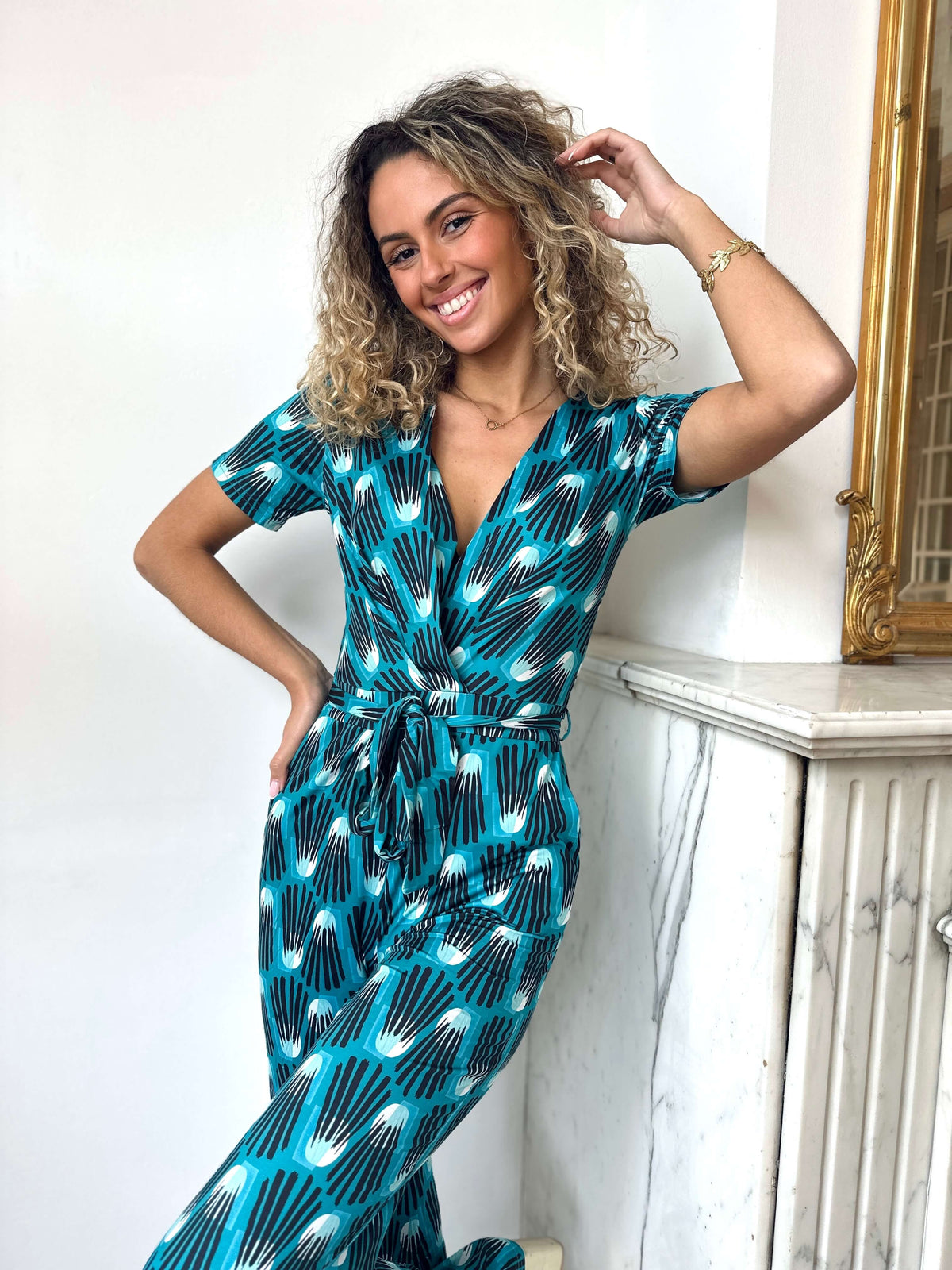 Anny | Geometric-Print Wrap Jumpsuit