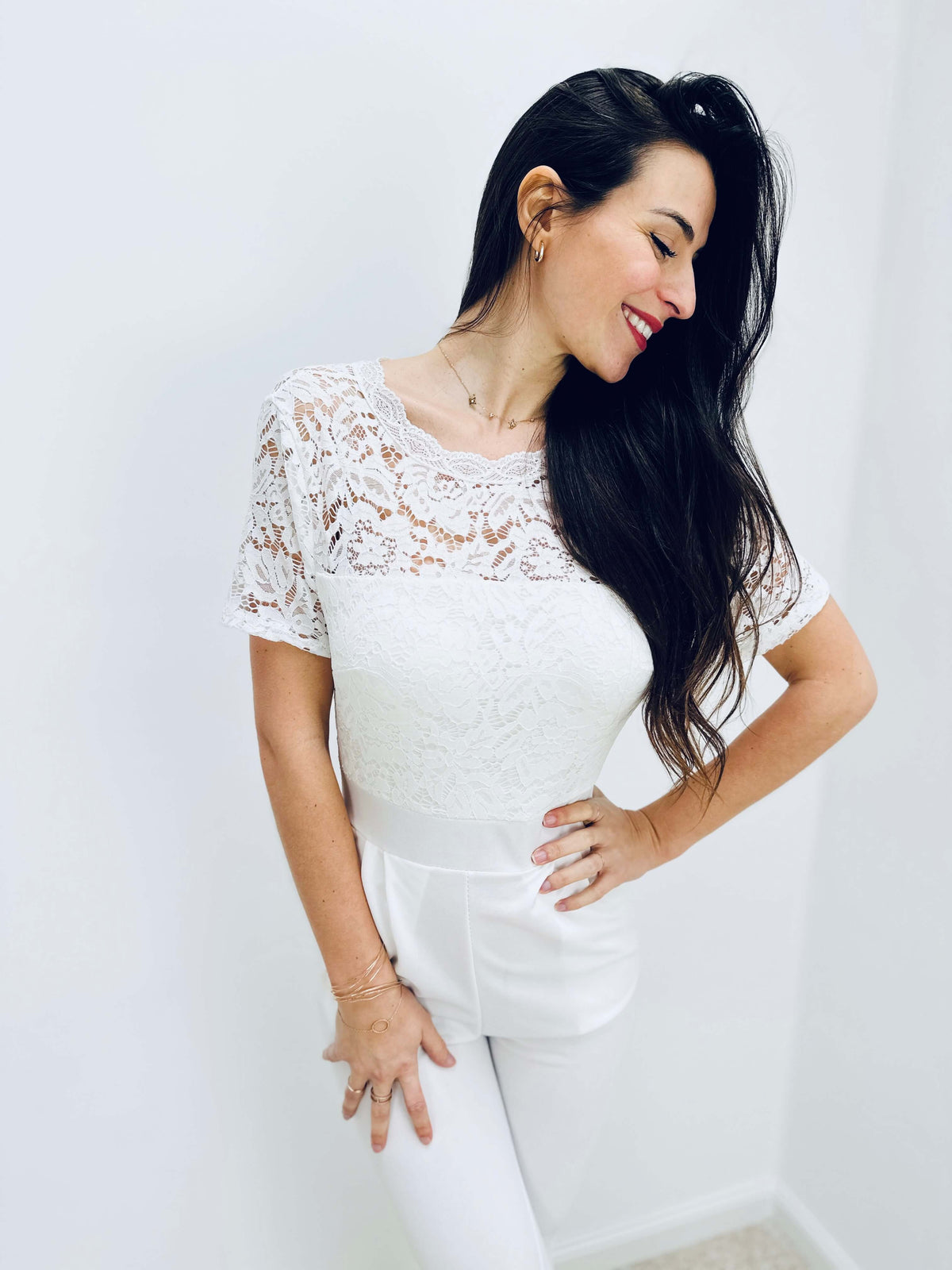 Sherree | Lace Short-Sleeve Jumpsuit