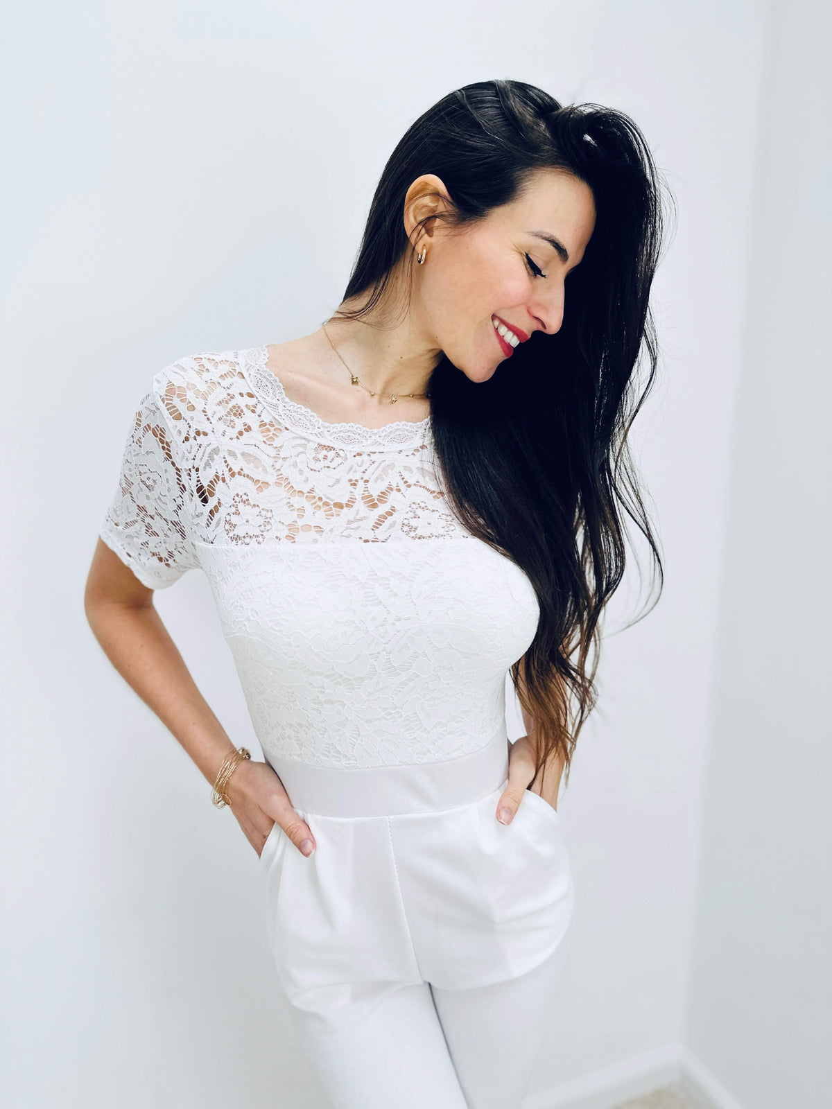 Sherree | Lace Short-Sleeve Jumpsuit