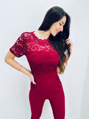 Sherree | Lace Short-Sleeve Jumpsuit