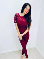 Sherree | Lace Short-Sleeve Jumpsuit