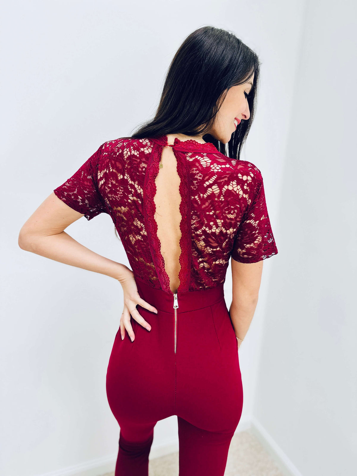 Sherree | Lace Short-Sleeve Jumpsuit