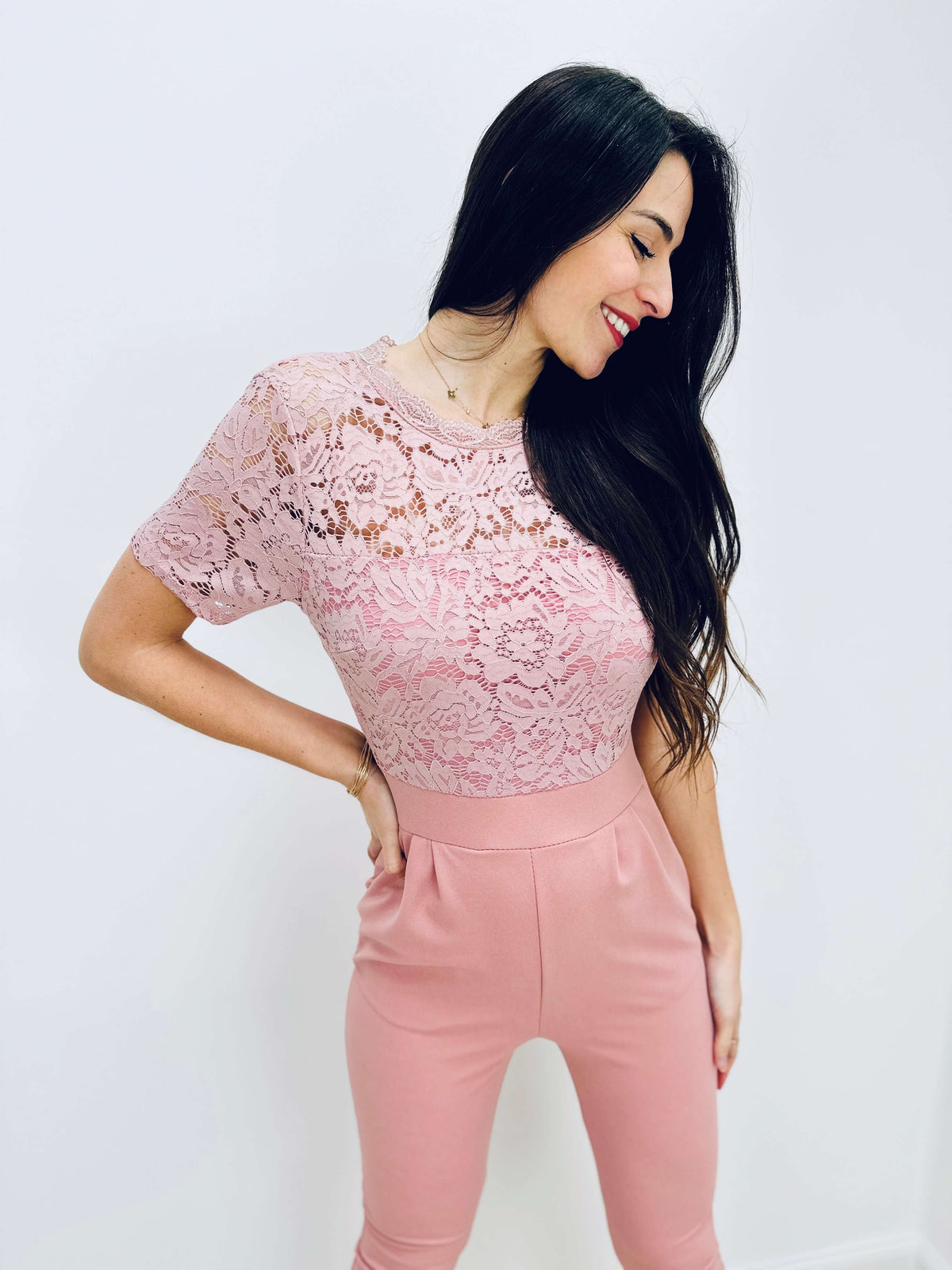 Sherree | Lace Short-Sleeve Jumpsuit