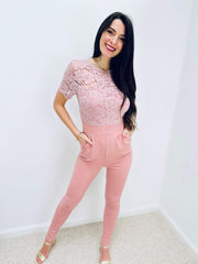 Sherree | Lace Short-Sleeve Jumpsuit