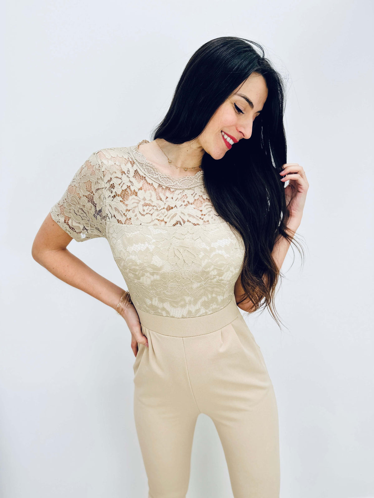 Sherree | Lace Short-Sleeve Jumpsuit