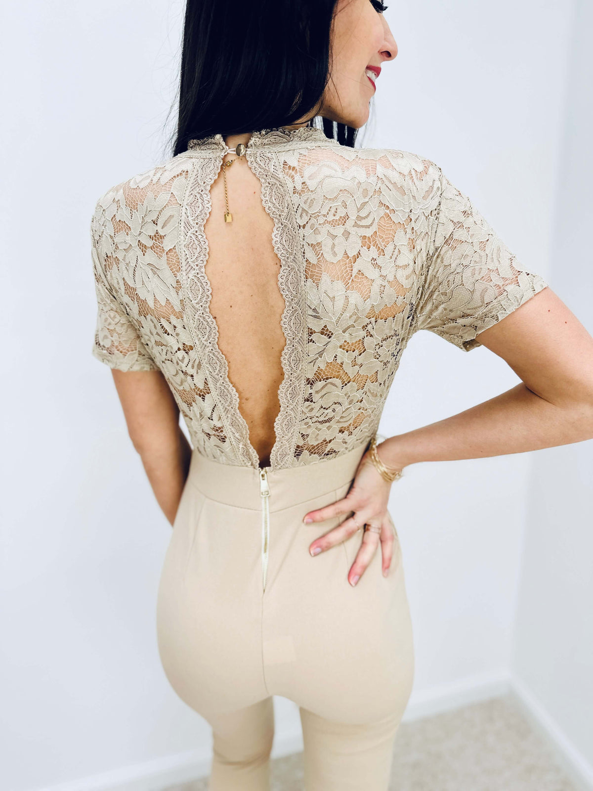 Sherree | Lace Short-Sleeve Jumpsuit
