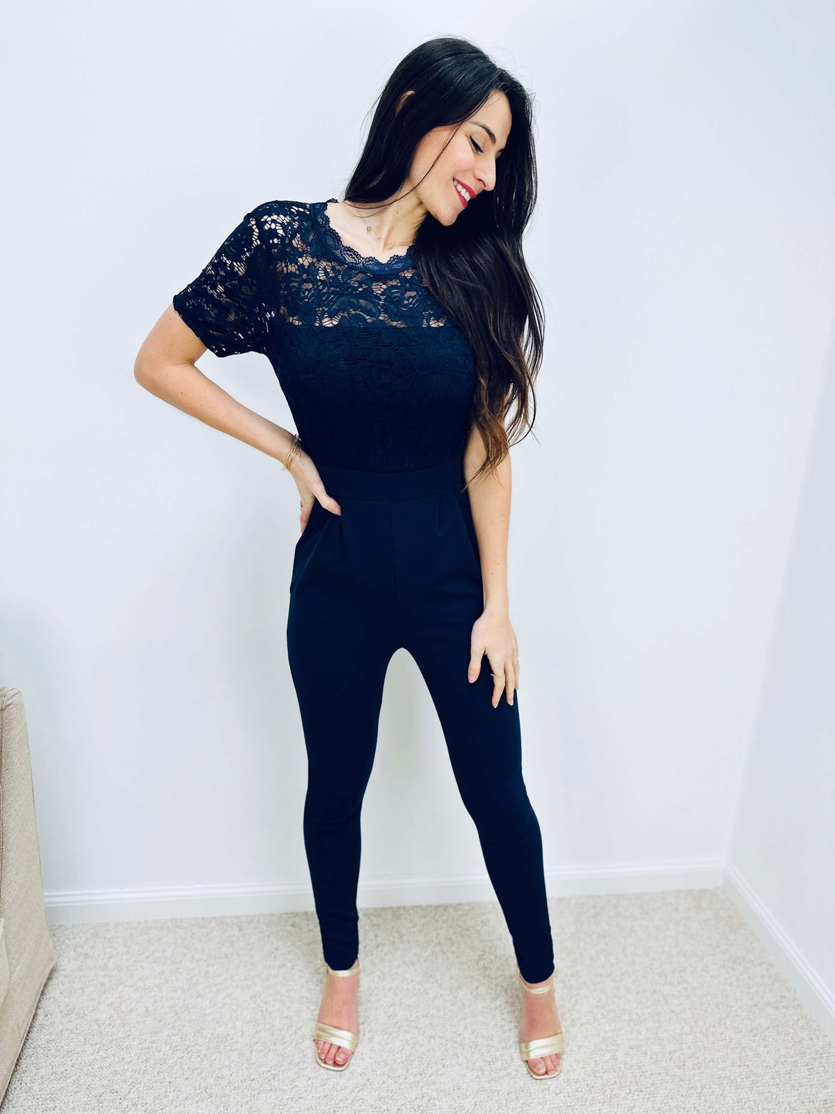 Sherree | Lace Short-Sleeve Jumpsuit