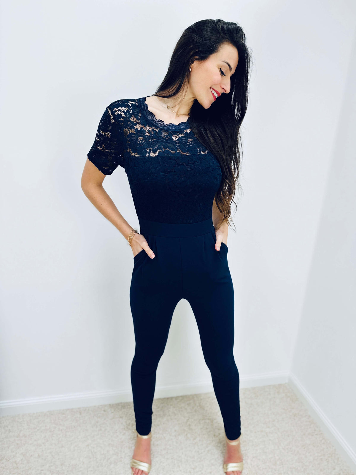 Sherree | Lace Short-Sleeve Jumpsuit