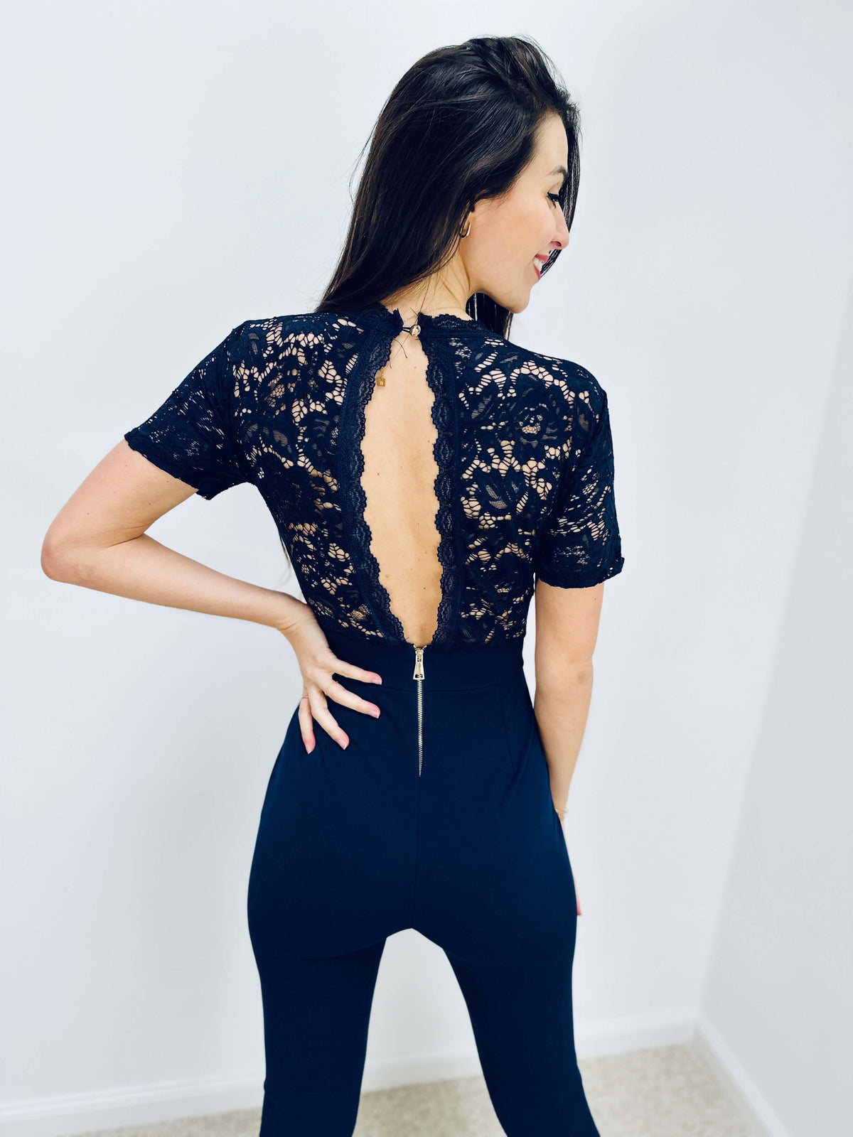 Sherree | Lace Short-Sleeve Jumpsuit