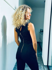 Romelia | V-Neck Lace Waist-Tie Jumpsuit