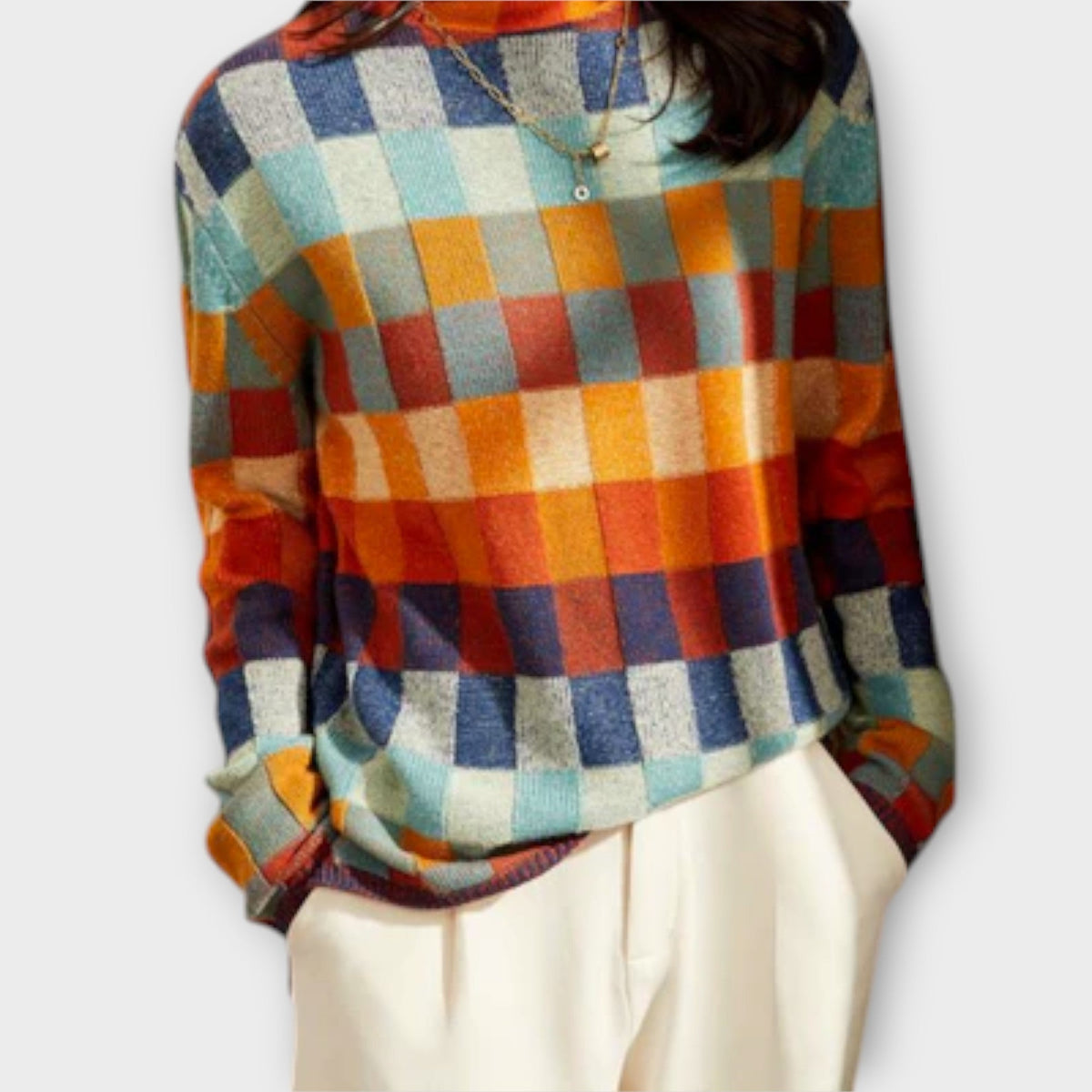 Erika | Colour-Block Turtleneck Jumper With Diamond Pattern