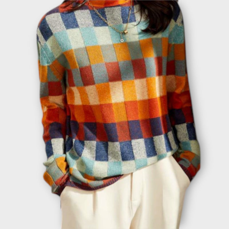 Brooke | Colour-Block Turtleneck Jumper with Diamond Pattern