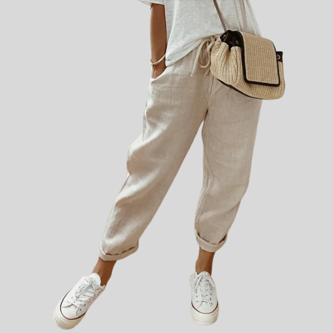 ELASTIC-WAIST ZIP-UP POCKET-DETAIL TROUSERS