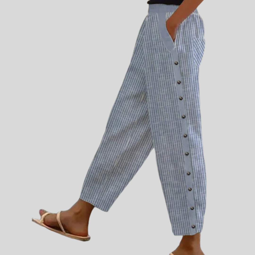 LINAYA | STRIPED BUTTON-FRONT TROUSERS